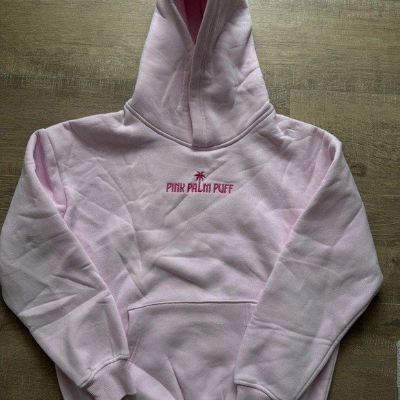 Pink Palm Puff Hoodie in Blush – Pink Palm Puff XXS - Picture 4 of 8
